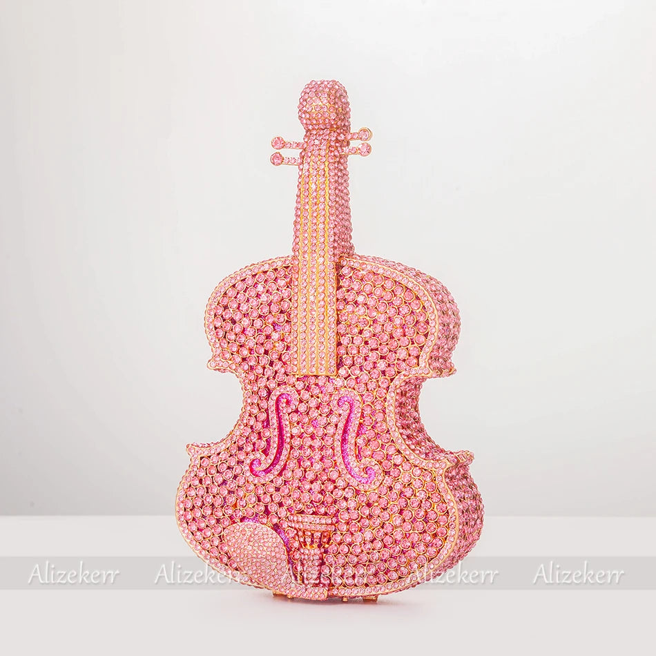 Violin Shaped Crystal Evening Clutch Bags Women 2022 Novelty Rhinestone Wedding Purses and Handbags Luxury Designer High Quality - Totes and Tangles