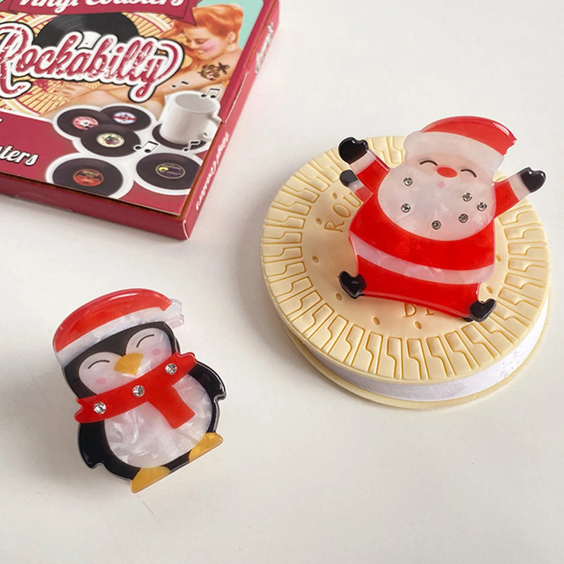 Santa and Penguin Christmas Hair Claw - Clip