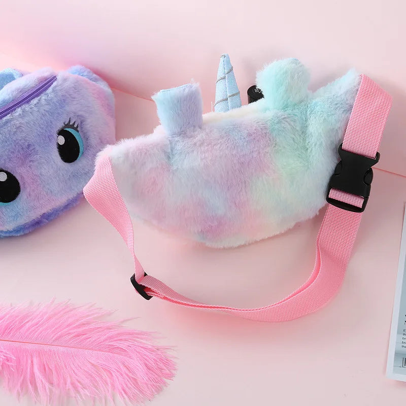 Children's Fanny Pack Cute Unicorn  Plush Toys Belt Gradient Color Chest Bag Cartoon Coin Purse Travel Chest Bag Girls Waist Bag - Totes and Tangles