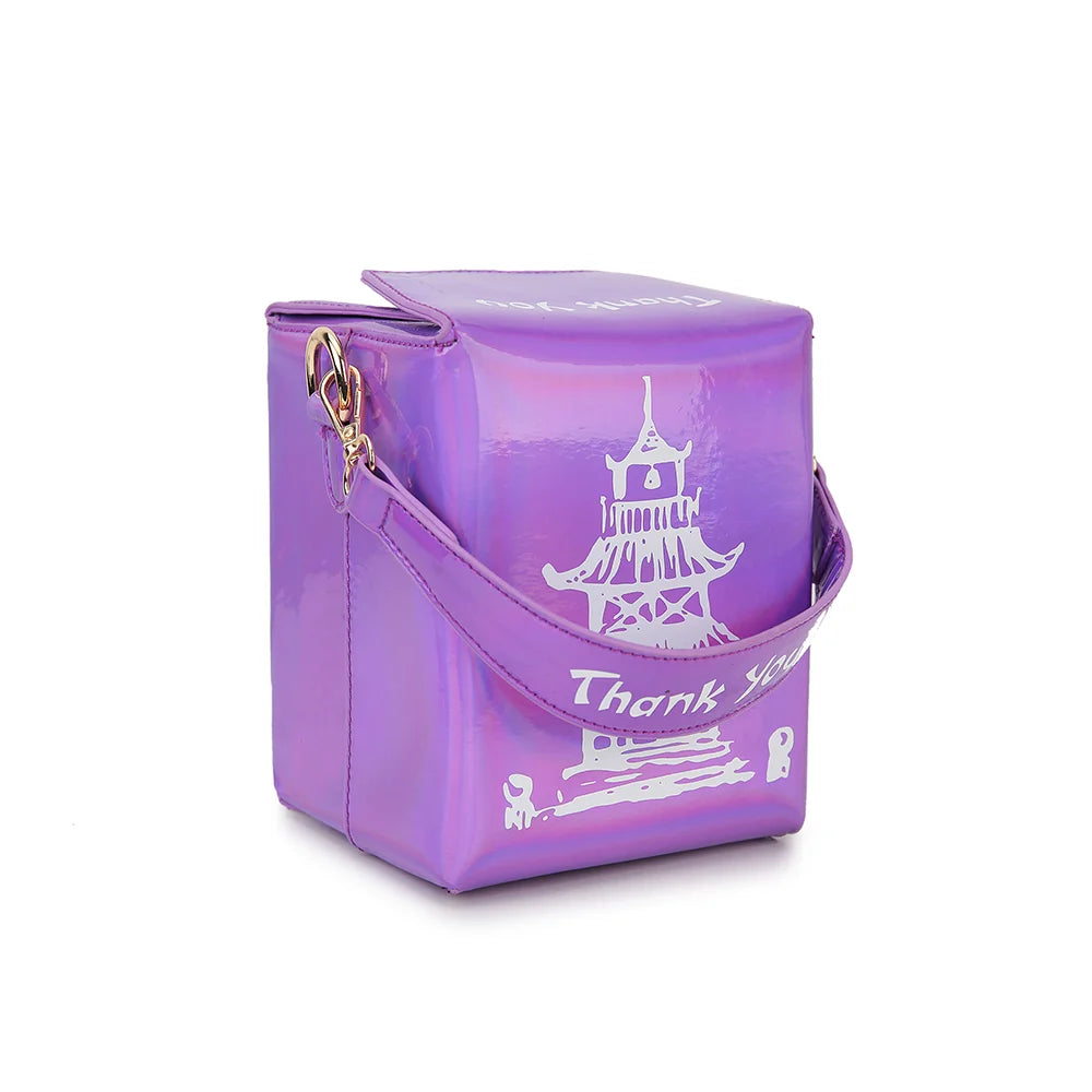 Chinese Takeout Box Purse Pu Leather Women Hand and Crossbody Bag