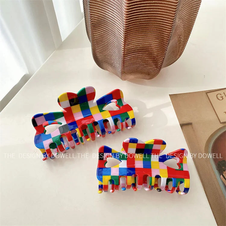 Colorful Checkered Hair Claw - Clip