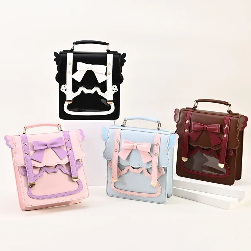 Cute Bow Backpack for Young Girls Kawaii Transparent Jk Uniform School Bag Lolita Cosplay SHoulder Bag WomenPurses and Handbgs - Totes and Tangles