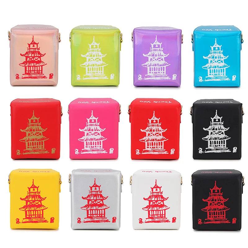Chinese Takeout Box Purse Pu Leather Women Hand and Crossbody Bag