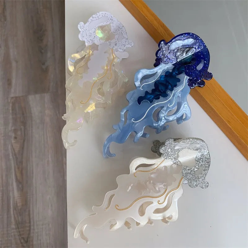 New Marine Life Hair Claw Acetate Labge Colorful Jellyfish Hair Clip Shark Clip for Woman Girl Summer Beach Hair Accessories