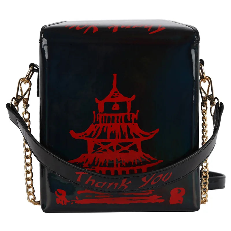 Chinese Takeout Box Purse Pu Leather Women Hand and Crossbody Bag