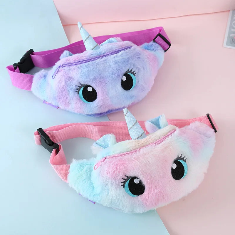 Children's Fanny Pack Cute Unicorn  Plush Toys Belt Gradient Color Chest Bag Cartoon Coin Purse Travel Chest Bag Girls Waist Bag - Totes and Tangles