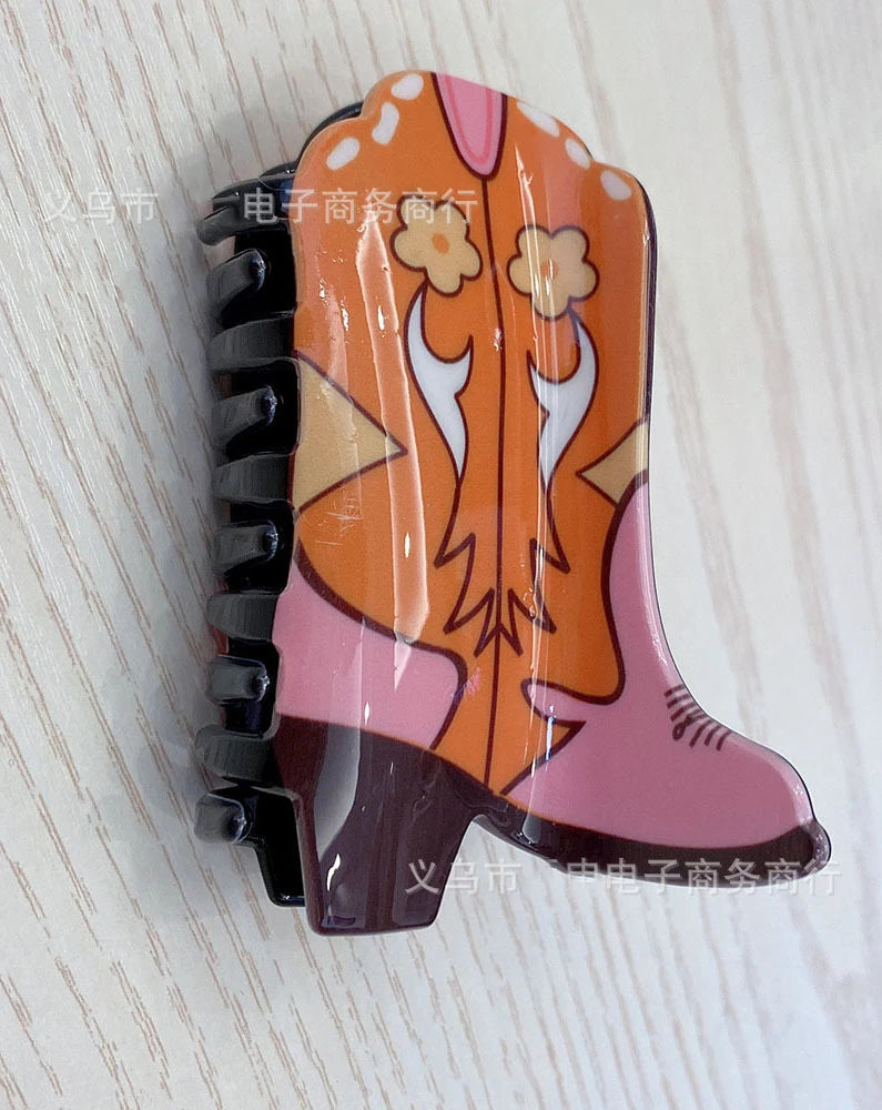 Dropshipping Low Moq 2022 Hot Selling Acrylic Western Cowboy Hat Hair Claw Clip Cowgirl Boot Cowboys Hair Claws