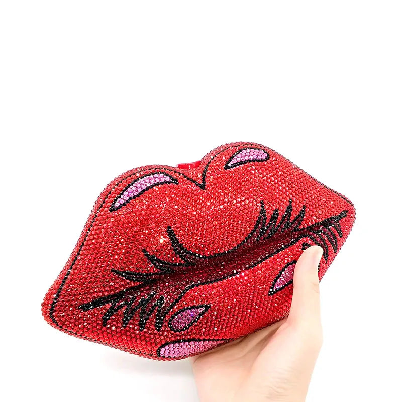 Evening Party Sexy Hot Lip Diamonds Full Crystal Clutches For Women - Totes and Tangles