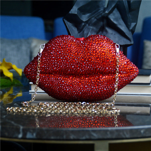 Hot New Crystal Bling Lip Purse Acrylic Box Evening Clutch Rhinestone Beaded Clutch Purse Evening Bags - Totes and Tangles