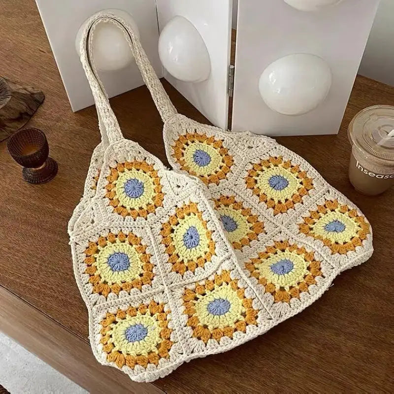 Bohemian Paisley Crochet Women Shoulder Bags Knitting Large Tote Bag Casual Lady Handbags Big Shopper Purses Summer Beach Bag - Totes and Tangles