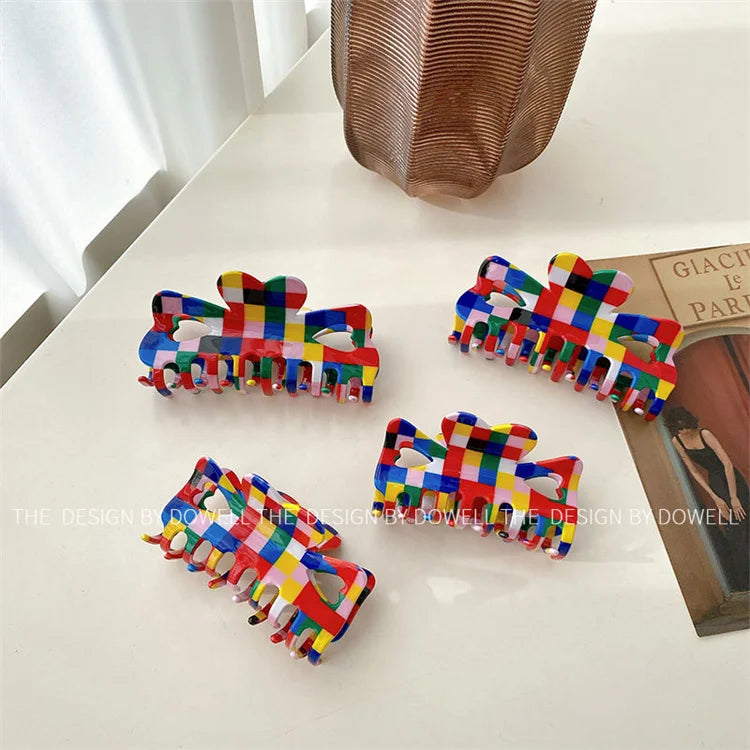 Colorful Checkered Hair Claw - Clip