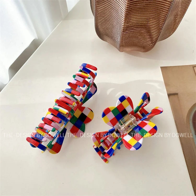 Colorful Checkered Hair Claw - Clip