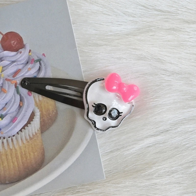 Halloween Skull Hair Clips Cute Skull Bone Pink Bowknot Decorations Punk Rock Hairpins for Women Girls Hair Accessories