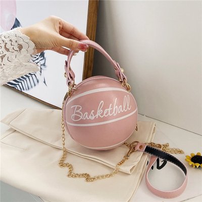 Hot Selling Custom Logo Bag Round Shape Basket Ball Wholesale Cute Bags Handbag Basketball Leather Purse