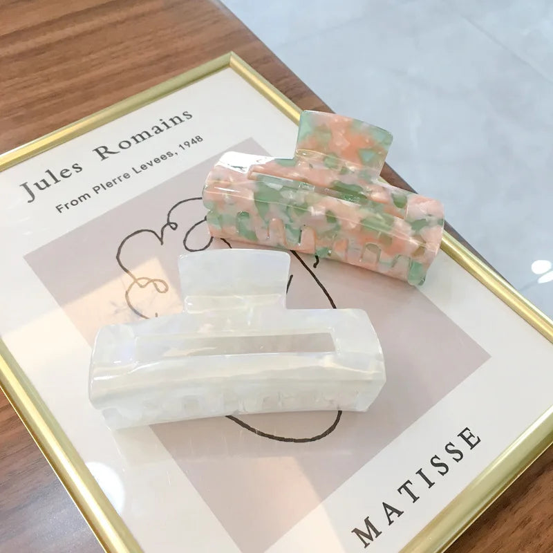 Korean Rectangle Acrylic Marble Hair Claws Cellulose Acetate Hair Clip Hairpins for Women Girls Hair Crab Clamp Hair Accessories