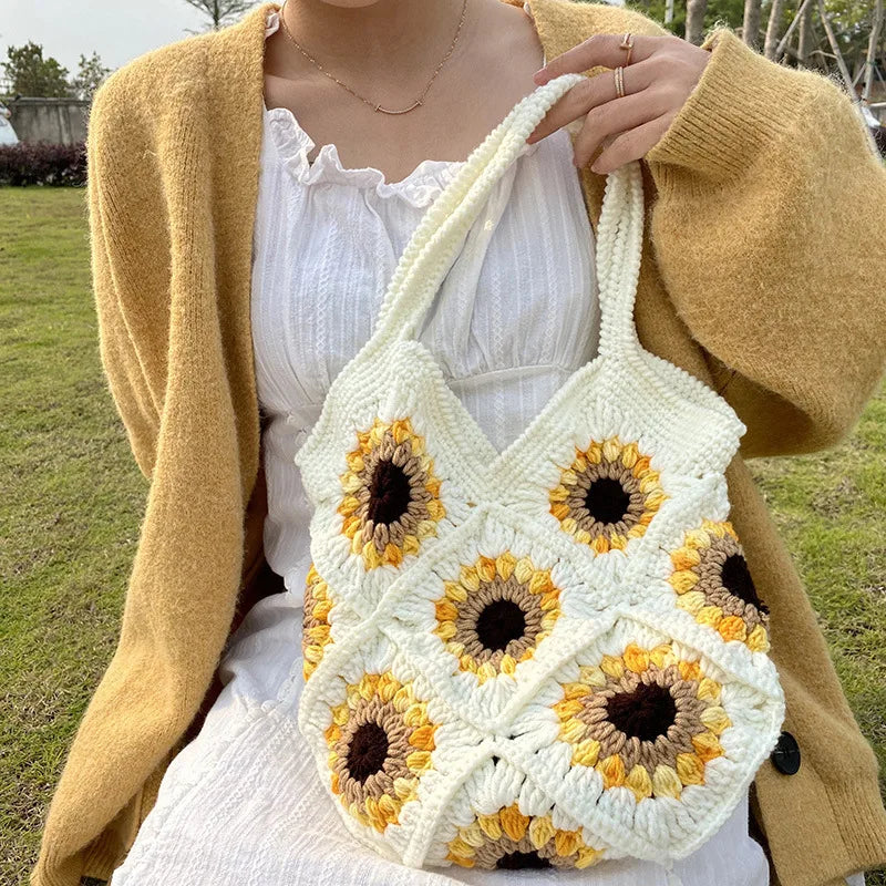 Bohemian Paisley Crochet Women Shoulder Bags Knitting Large Tote Bag Casual Lady Handbags Big Shopper Purses Summer Beach Bag - Totes and Tangles