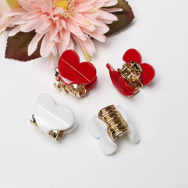 4pc/Pack 2mm Heart-Shaped Mini Hair Clip Cute Heart Acrylic Hair Claw Candy Color Hair Band Clip Gold Plated Claw Girl Hair Claw - Totes and Tangles