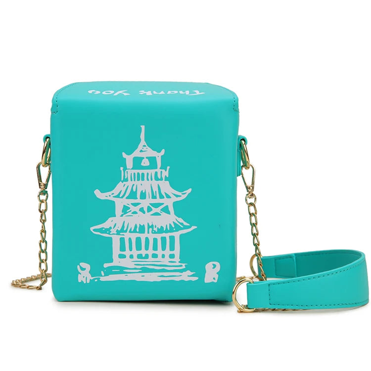 Chinese Takeout Box Purse Pu Leather Women Hand and Crossbody Bag
