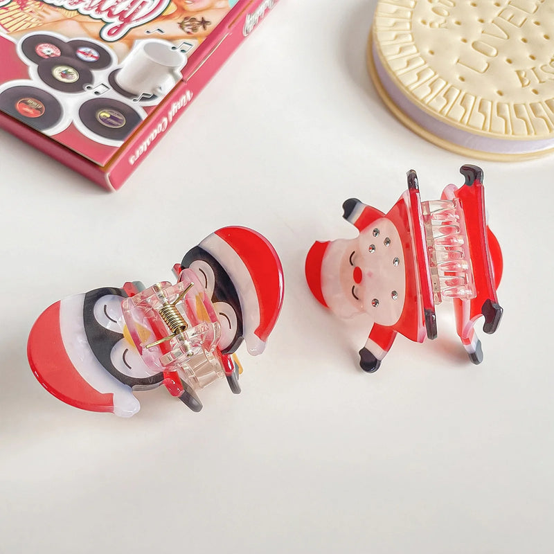 Santa and Penguin Christmas Hair Claw - Clip