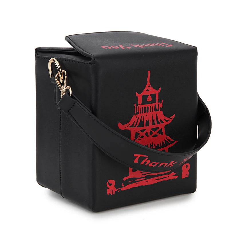 Chinese Takeout Box Purse Pu Leather Women Hand and Crossbody Bag