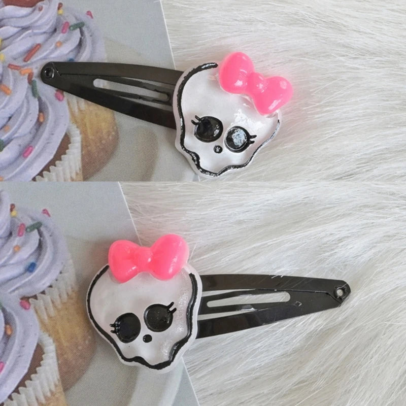Halloween Skull Hair Clips Cute Skull Bone Pink Bowknot Decorations Punk Rock Hairpins for Women Girls Hair Accessories