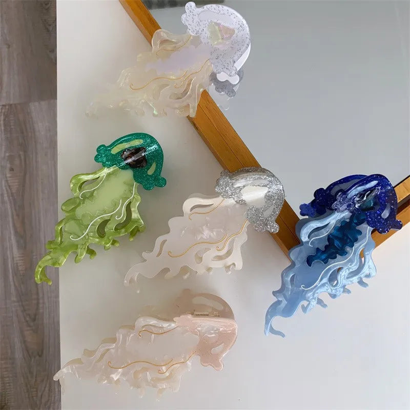 New Marine Life Hair Claw Acetate Labge Colorful Jellyfish Hair Clip Shark Clip for Woman Girl Summer Beach Hair Accessories