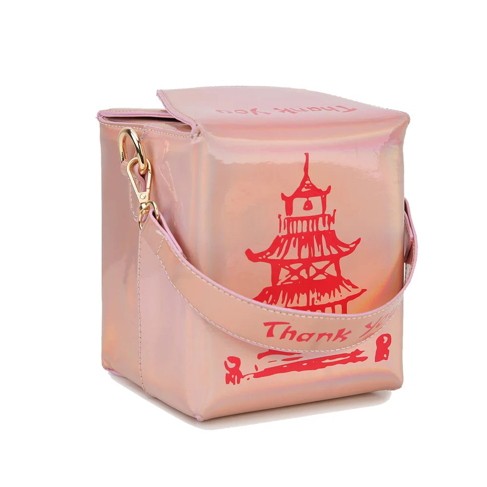 Chinese Takeout Box Purse Pu Leather Women Hand and Crossbody Bag