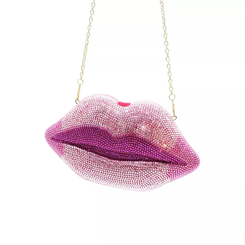 Evening Party Sexy Hot Lip Diamonds Full Crystal Clutches For Women - Totes and Tangles