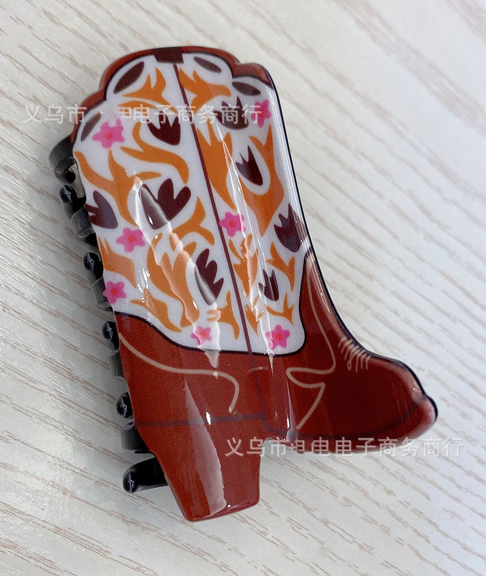 Dropshipping Low Moq 2022 Hot Selling Acrylic Western Cowboy Hat Hair Claw Clip Cowgirl Boot Cowboys Hair Claws