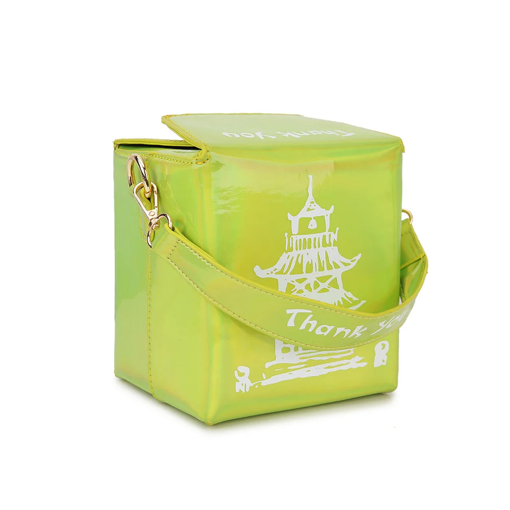 Chinese Takeout Box Purse Pu Leather Women Hand and Crossbody Bag