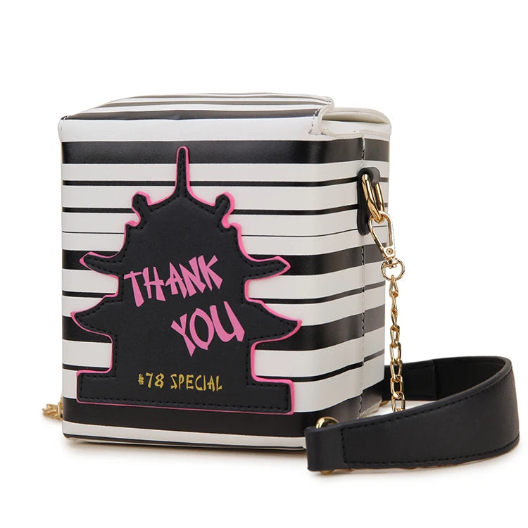 Chinese Takeout Box Purse Pu Leather Women Hand and Crossbody Bag