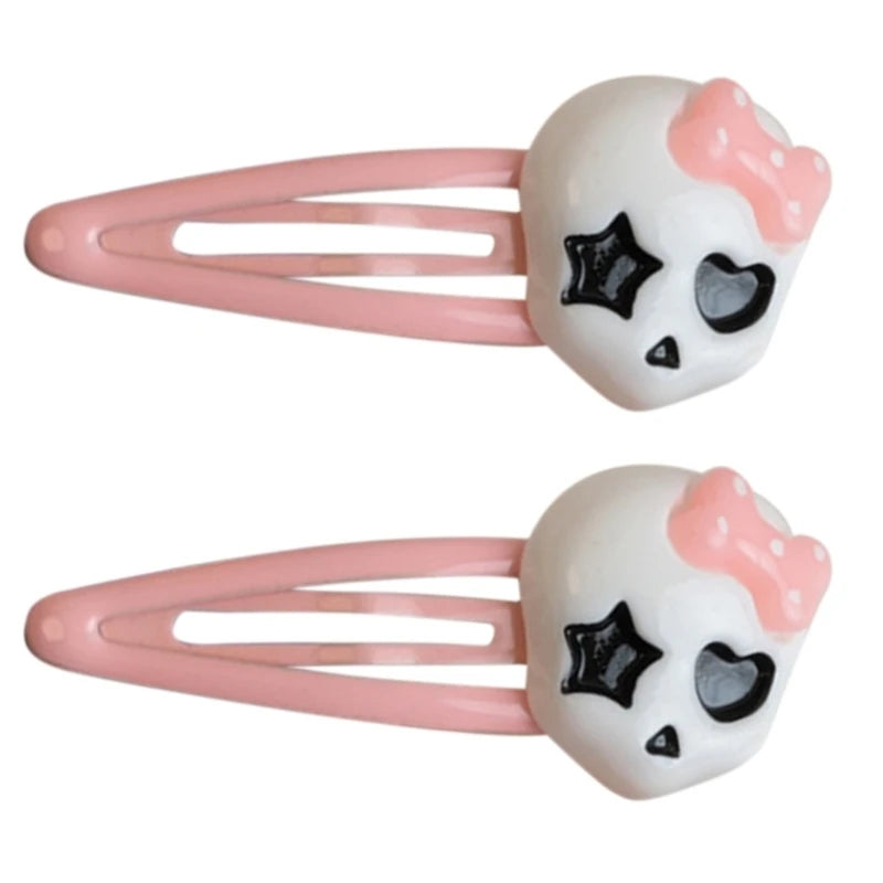 Halloween Skull Hair Clips Cute Skull Bone Pink Bowknot Decorations Punk Rock Hairpins for Women Girls Hair Accessories