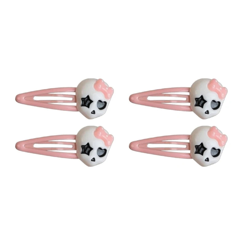 Halloween Skull Hair Clips Cute Skull Bone Pink Bowknot Decorations Punk Rock Hairpins for Women Girls Hair Accessories