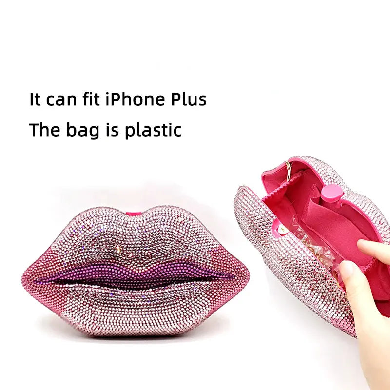 Evening Party Sexy Hot Lip Diamonds Full Crystal Clutches For Women - Totes and Tangles