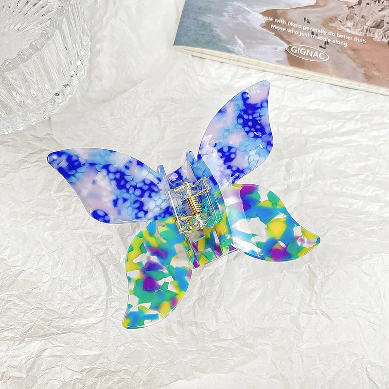 Korean New Fashionable 10cm Three-Dimensional Butterfly Hair Clip Claw Retro Colorful Acetic Acid Shark Clip Hair Accessories