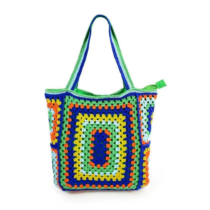 Bohemian Paisley Crochet Women Shoulder Bags Knitting Large Tote Bag Casual Lady Handbags Big Shopper Purses Summer Beach Bag - Totes and Tangles