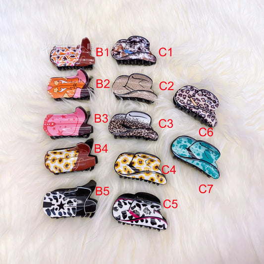 Dropshipping Low Moq 2022 Hot Selling Acrylic Western Cowboy Hat Hair Claw Clip Cowgirl Boot Cowboys Hair Claws