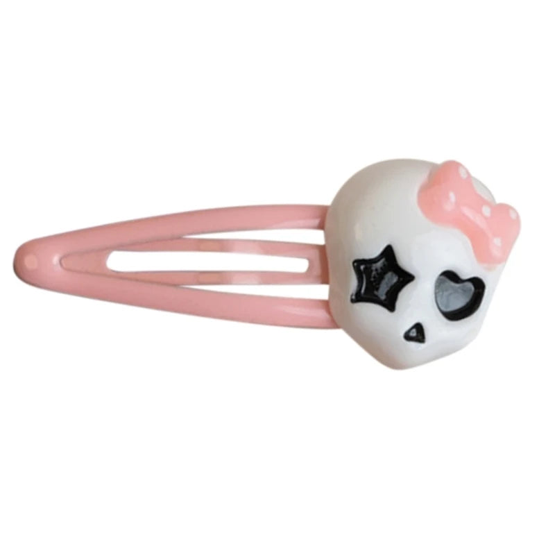 Halloween Skull Hair Clips Cute Skull Bone Pink Bowknot Decorations Punk Rock Hairpins for Women Girls Hair Accessories