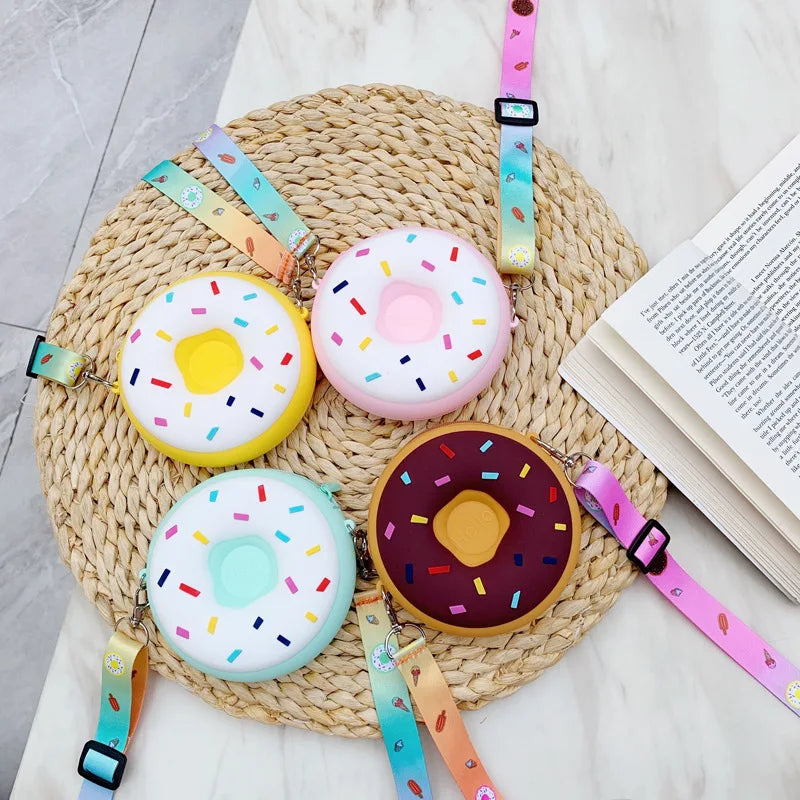 Cute Donut Silicone Coin Purse Pocket Mini Shoulder Bag Girls Daily Storage Bag - Totes and Tangles