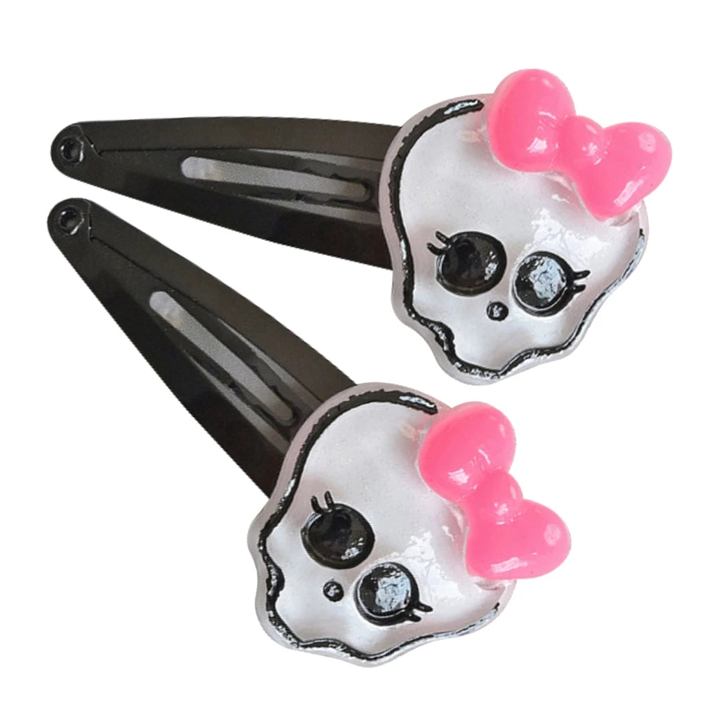 Halloween Skull Hair Clips Cute Skull Bone Pink Bowknot Decorations Punk Rock Hairpins for Women Girls Hair Accessories