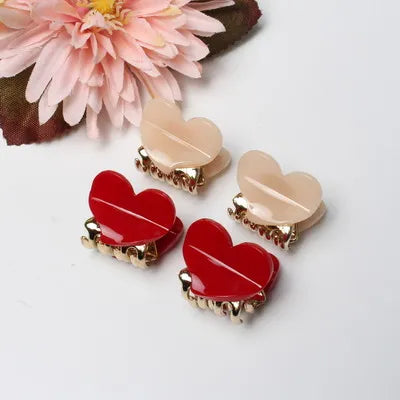 4pc/Pack 2mm Heart-Shaped Mini Hair Clip Cute Heart Acrylic Hair Claw Candy Color Hair Band Clip Gold Plated Claw Girl Hair Claw - Totes and Tangles