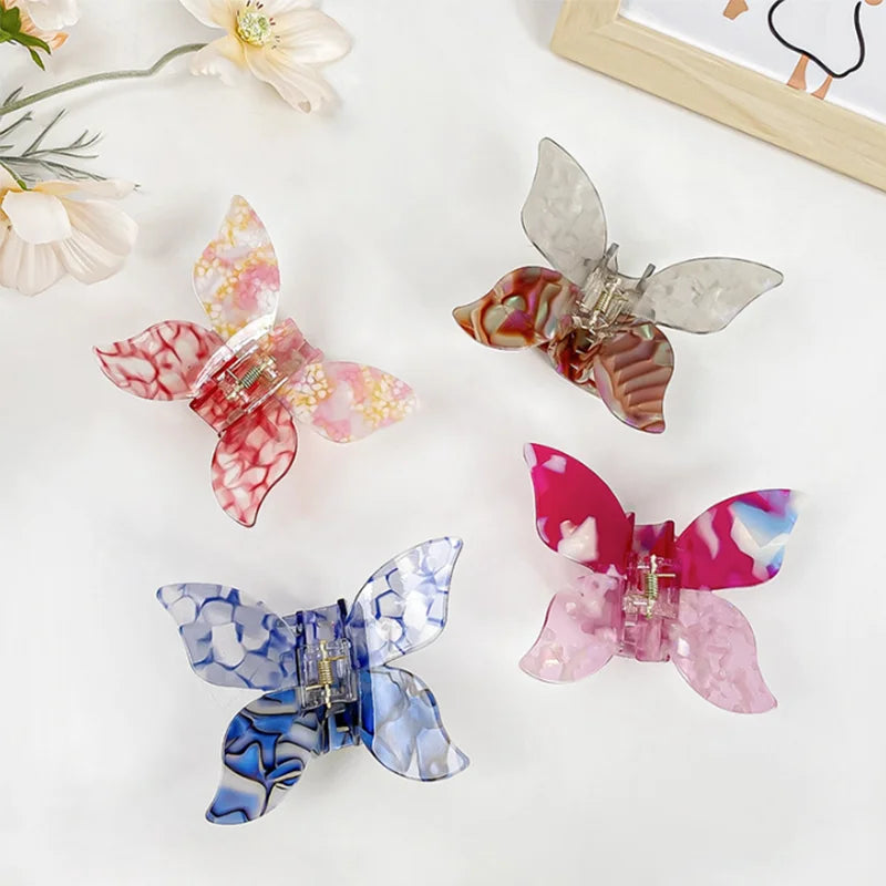 Korean New Fashionable 10cm Three-Dimensional Butterfly Hair Clip Claw Retro Colorful Acetic Acid Shark Clip Hair Accessories