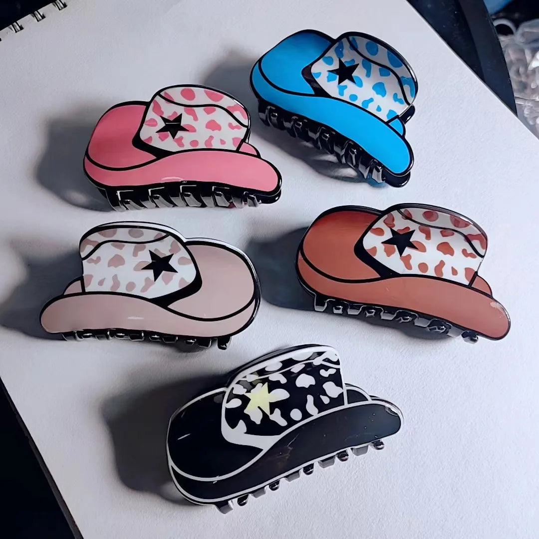 Dropshipping Low Moq 2022 Hot Selling Acrylic Western Cowboy Hat Hair Claw Clip Cowgirl Boot Cowboys Hair Claws