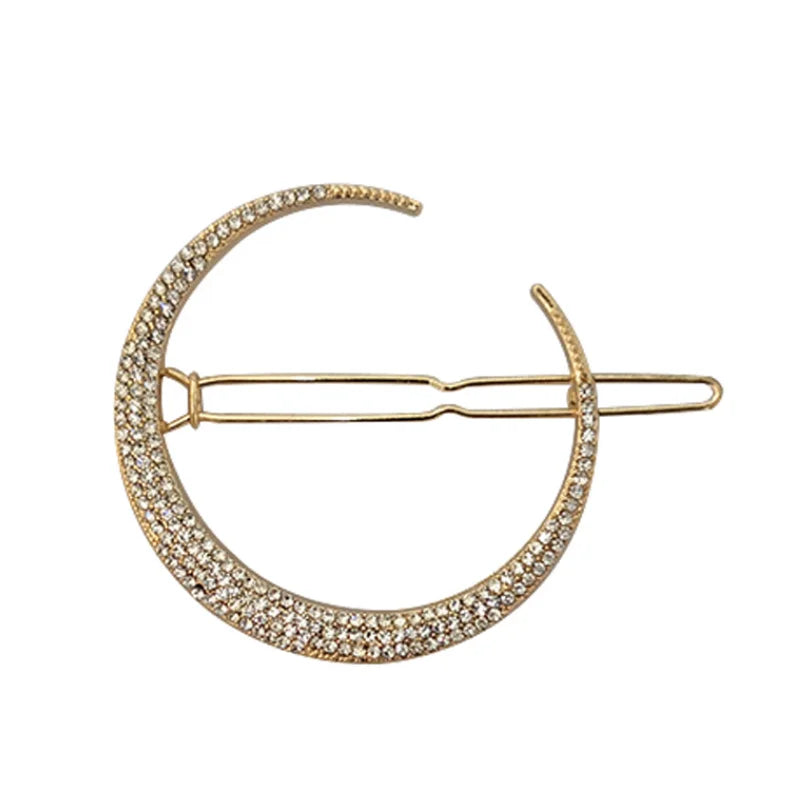 Women Crystal Side Hair Clip Pins Metal Hair Barrettes Girl Hair Accessories Stars Moon Rhinestone Clips Set Star Hairpins