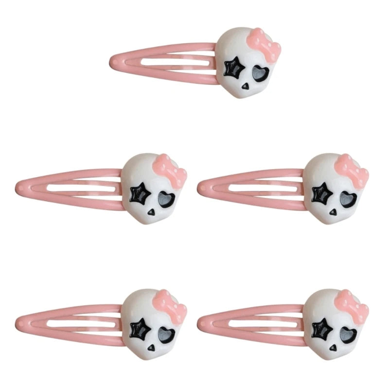 Halloween Skull Hair Clips Cute Skull Bone Pink Bowknot Decorations Punk Rock Hairpins for Women Girls Hair Accessories