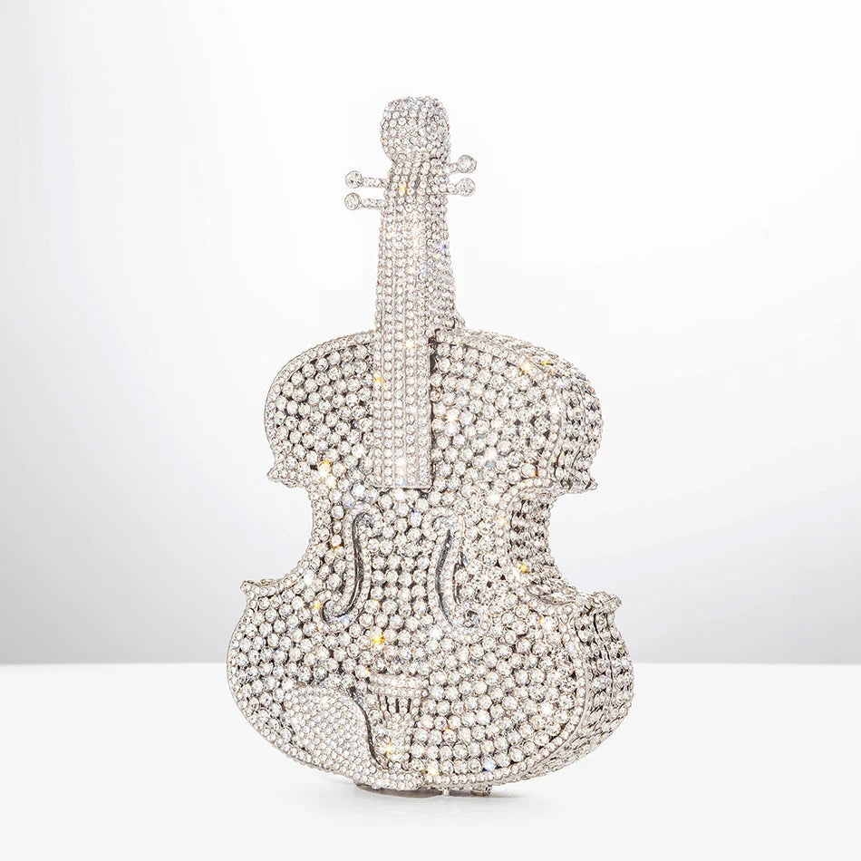 Violin Shaped Crystal Evening Clutch Bags Women 2022 Novelty Rhinestone Wedding Purses and Handbags Luxury Designer High Quality - Totes and Tangles