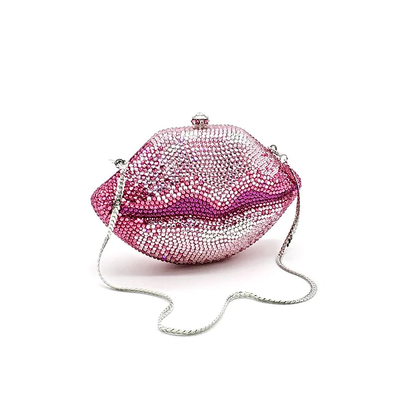 Evening Party Sexy Hot Lip Diamonds Full Crystal Clutches For Women - Totes and Tangles