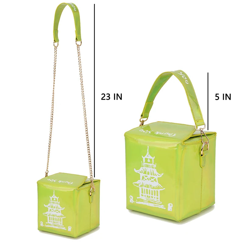 Chinese Takeout Box Purse Pu Leather Women Hand and Crossbody Bag