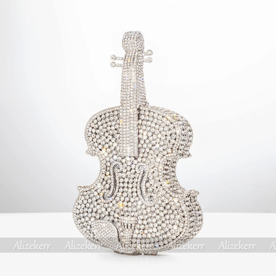 Violin Shaped Crystal Evening Clutch Bags Women 2022 Novelty Rhinestone Wedding Purses and Handbags Luxury Designer High Quality - Totes and Tangles